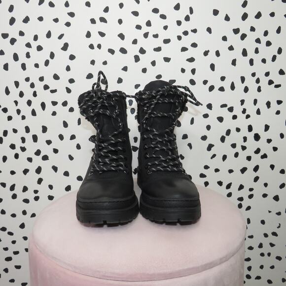 Steve Madden Black Keystone Lug Faux Fur Trim Hiker Boots - Picture 4 of 9